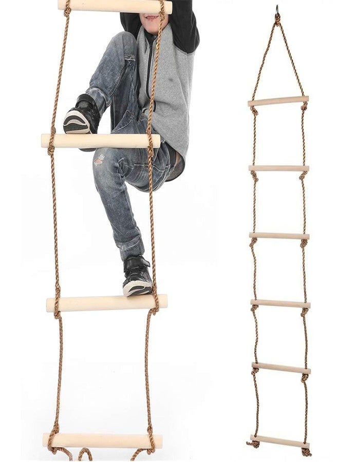 Toy Park Wooden Climber Rope 6.5 Ft Ladder Tree Swing Toy for Kids 6 Rungs-Outdoor/Indoor Swing Set Accessories - Playground Equipment - Suitable for Tree Climbing, Wall Painting- Brown - Image 2